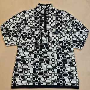 Obermeyer Womens XL Wool Blend Quarter Zip Ski Sweater Geometric Black White
